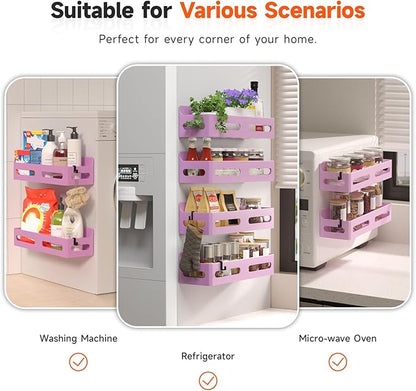 Sevenblue 4 Pack Strong Magnetic Spice Rack for Refrigerator, Multipurpose Magnetic Shelf for Fridge with 4 Hooks for kitchen and Bathroom Organization, Pink - Image 6