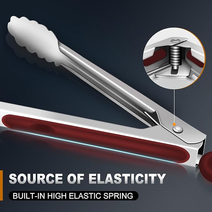 Eddeas Tongs For Cooking - 7",9" and 12 inch Kitchen Tong Heat Resistant 600 Degrees Stainless Steel Tongs, Heavy Duty Metal Locking Tong, Perfect for Food, BBQ Red Set of 3 - Image 5