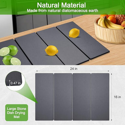 Large Dish Drying Mat for Kitchen Counter,24"×16"Fast Dry Pad Absorbent Countertop Mat, Heat-resistant Mat,Diatomaceous Earth Mats,Gray - Image 3