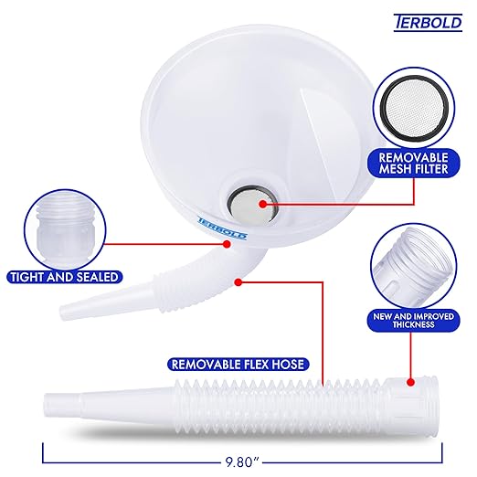 Automotive Flex Funnel with Hose | Wide Mouth Flexible Oil Funnel for Automotive Use - Gas, Transmission Fluid, Car Fuel, Oil Change (Clear) - Image 4
