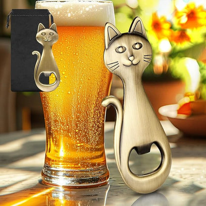 Cat Beer Bottle Opener, Cat Gifts for Cat Lovers, Kitty Beer Opener, Birthday Gifts, Christmas Gifts for Women Men, Bronze with Bag