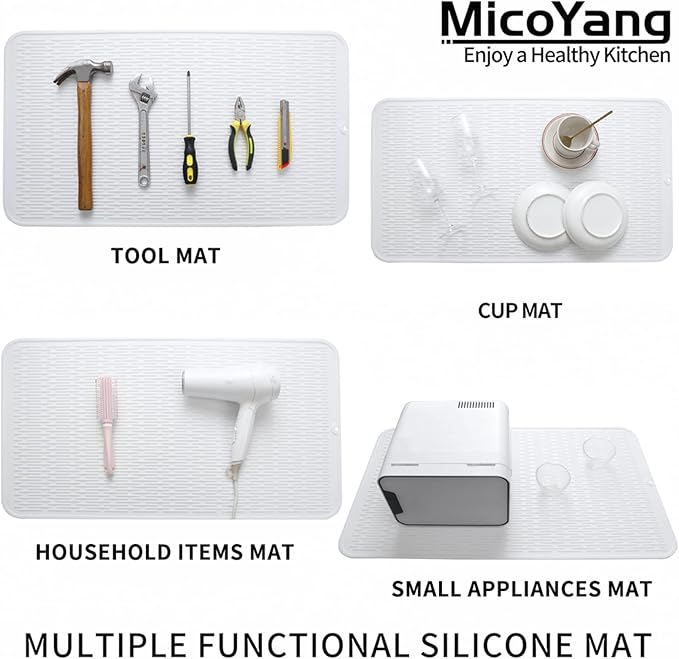 MicoYang Silicone Dish Drying Mat for Multiple Usage,Easy clean,Eco-friendly,Heat-resistant Silicone Mat for Kitchen Counter or Sink,Refrigerator or Drawer Liner White 4XL 32 inches x 18 inches - Image 3