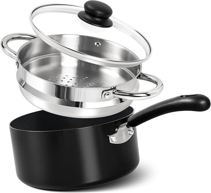 MICHELANGELO Nonstick Saucepan with Lid, Ceramic Sauce Pan Sets, Easy to Clean Sauce Pans, Multi-Purpose Cooking Pots, 3QT, Silver by Michelangelo