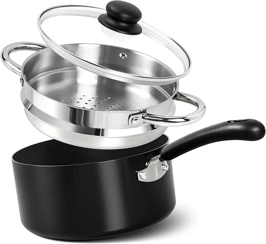MICHELANGELO Nonstick Saucepan with Lid, Ceramic Sauce Pan Sets, Easy to Clean Sauce Pans, Multi-Purpose Cooking Pots, 3QT, Silver by Michelangelo