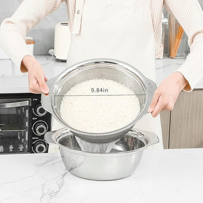 304 Stainless Steel Microporous Colander with Handle, Rice Washers Microporous Strainer Set For washing vegetables, fruits and rice, and draining cooked pasta. - Image 2