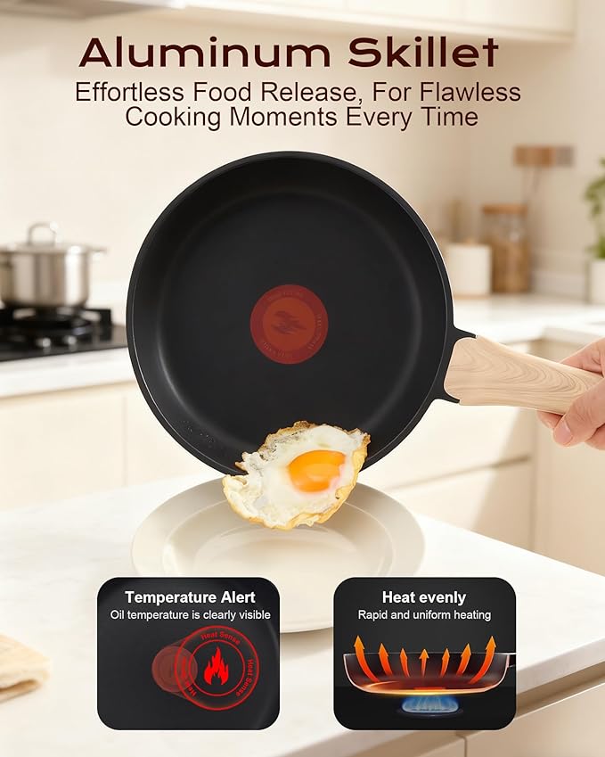 Non Stick Frying Pan, 12-inch Omelette Pan with Heat Dot Temperature Indicator, Healthy Non Toxic Egg Skillet with Heat-Resistant Handle, PFOA-Free, Dishwasher Safe, Compatible with All Cooktops - Image 3