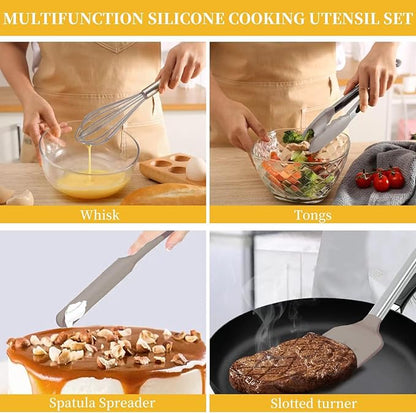 Silicone Kitchen Cooking Utensils Set with Stainless Steel Handle, Spatula Set Utensil Set, Cooking Utensil Set,Kitchen Tools Gadgets for Nonstick Cookware (35, Khaki) - Image 3