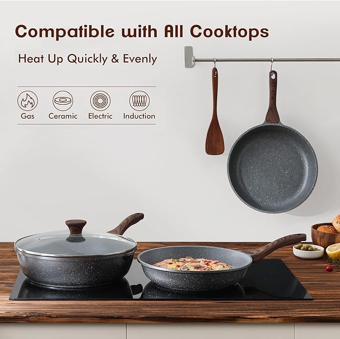 SENSARTE Nonstick Frying Pan Skillets, Swiss Granite Coating Omelette Pans, Healthy Cookware Chef's Pans, Free of Intentionally Added PFOA (8+10 Inch) - Image 6