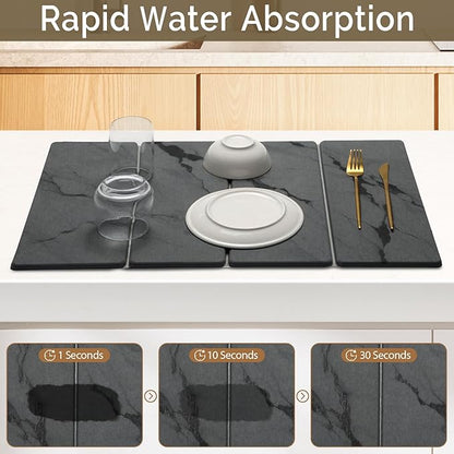 Large Stone Dish Drying Mat for Kitchen Counter, 2 PCS Quick Dry Stone Mats, Foldable Water Absorbing Diatomaceous Earth Drying Dishes Pad for Countertop Bottles Utensils Cup(Dark gray 24"x16"&8"x4") - Image 3