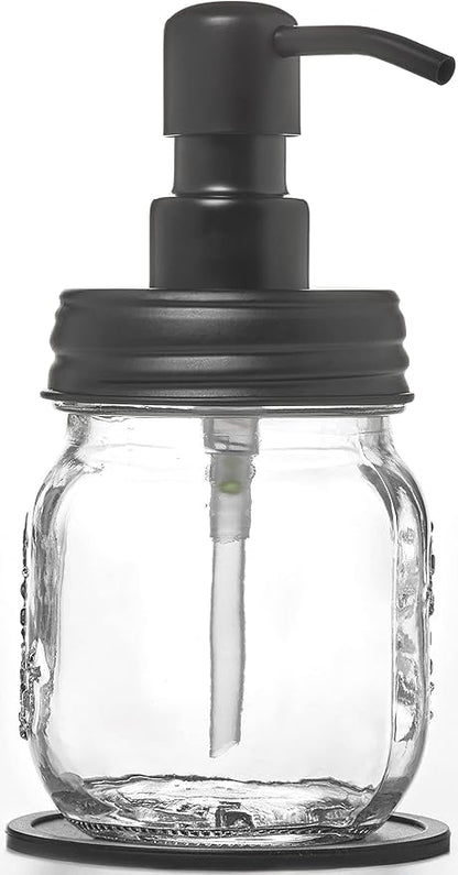 Mason Jar Soap and/or Lotion Dispenser with Gloss Black Pump Dispenser and Non Slip Coaster for Hand Sanitizer, Liquid Soap or Hand/Body Lotion (Gloss Black, 12oz &16oz)