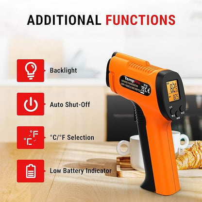 TempPro TP30 Infrared Thermometer Gun, Laser Thermometer for Cooking, Pizza Oven, Griddle, Engine, HVAC, Temperature Gun with Adjustable Emissivity & Max Measure -58°F ~1022°F (Previously ThermoPro) - Image 7