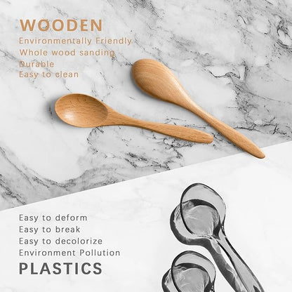 2 PCS Small Wooden Spoons, 5.8 Inch Honey Spoons for Tea, Beech Wooden Honey Teaspoon for Coffee, Little Tiny Wood Spoons, Bamboo Table Spoon for stirring, Wooden Spoons for Utensils Set - Image 3