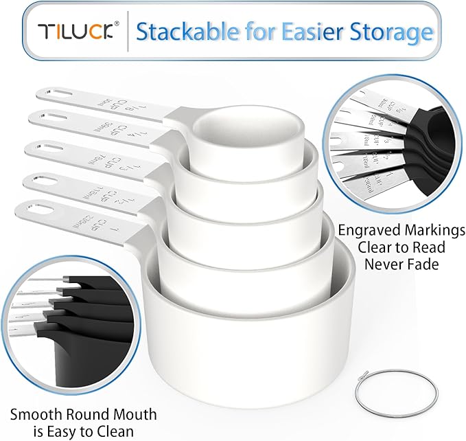 TILUCK Measuring Cups & Spoons Set, Stackable Cups and Spoons, Nesting Measure Cups with Stainless Steel Handle, Kitchen Gadgets for Cooking & Baking（white） - Image 4