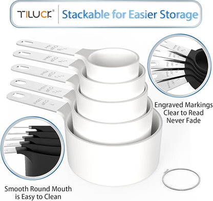 TILUCK Measuring Cups & Spoons Set, Stackable Cups and Spoons, Nesting Measure Cups with Stainless Steel Handle, Kitchen Gadgets for Cooking & Baking（white） - Image 4