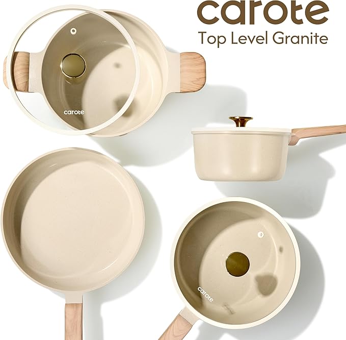 CAROTE 14Pcs Pots and Pans Set Non stick, Ceramic Cookware Set, Non-toxic Kitchen Cooking Set, PFAS and PFOA Free - Image 7