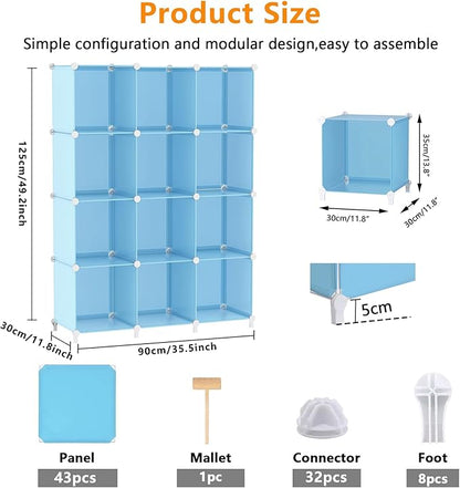 AWTATOS Cube Storage Organizer Protable Closet Organizers and Storage for Kids DIY Stackable 12 Cube Storage Shelves Clothes Organizer for Bedroom, Home, Blue - Image 3