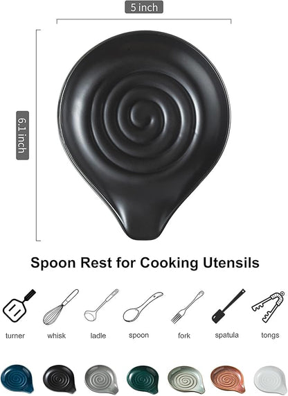 LAUCHUH Spoon Rest for Stove Top, 5 inch Large Cooking Spoon Holder for Kitchen Countertop Ceramic Ladle Holder for Spatula, Tong, Heat-Resistant, Farmhouse Kitchen Decor for Mother‘s Day, Black
