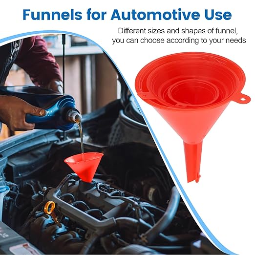 6 Pcs Automotive Funnels Set, Plastic Fuel Funnels with Hose, Wide Mouth Flexible Oil Funnels for Automotive Use Filling Water/Gasoline/Coolant/Engine Oil