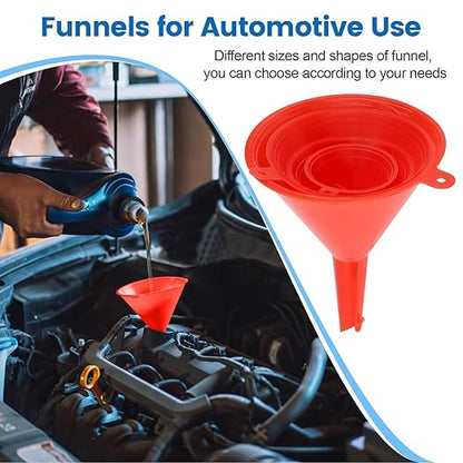 6 Pcs Automotive Funnels Set, Plastic Fuel Funnels with Hose, Wide Mouth Flexible Oil Funnels for Automotive Use Filling Water/Gasoline/Coolant/Engine Oil