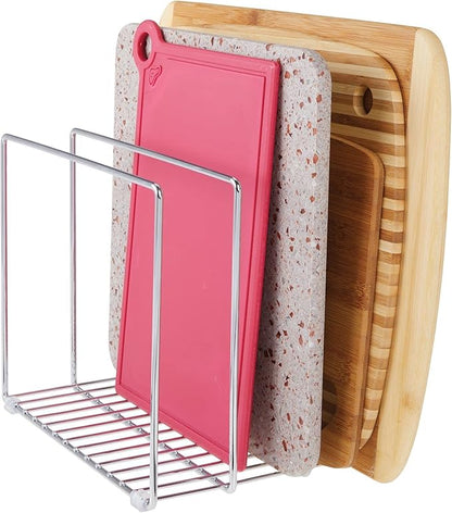 mDesign 3 Slot Tray and Pan Rack — Metal Wire Rack for Pantry and Kitchen Storage — Freestanding Pan Lid Holder Also for Baking Trays and Crockery – Silver - Image 5