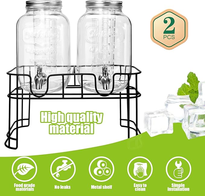 1 Gallon Glass Drink Dispensers For Parties 2PACK.Beverage Dispenser,Glass Drink Dispenser With Stand And Stainless Steel Spigot 100% Leakproof.Lemonade Dispenser With Ice Cylinder.Laundry Detergent - Image 3