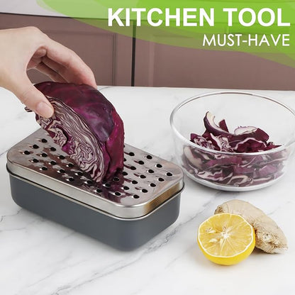 Cheese Grater Citrus Lemon Zester with Food Storage Container & Lid - Perfect For Hard Parmesan Or Soft Cheddar Cheeses, Ginger, Vegetables, Butter, Chocolate & Nutmeg, Gray