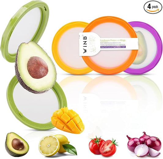 Winb Avocado Saver & Onion Storage Set of 4 Reusable Fruit and Veggie Savers - Ideal for Avocados, Tomatoes, Apples, Garlic, Onions, and More by Winb