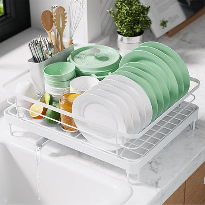 Kitsure Dish Drying Rack for Kitchen Counter, Stainless Steel Sink Organization and Storage Essentials with Cutlery Holder, Home and Appartment Decor, 12.7''W x 16.7''L, White by Kitsure
