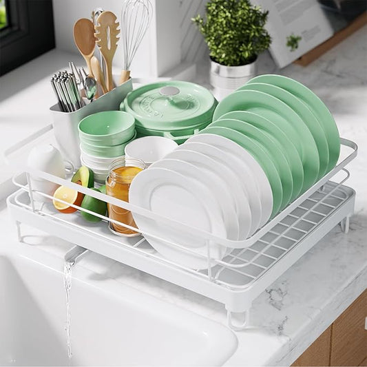 Kitsure Dish Drying Rack for Kitchen Counter, Stainless Steel Sink Organization and Storage Essentials with Cutlery Holder, Home and Appartment Decor, 12.7''W x 16.7''L, White by Kitsure