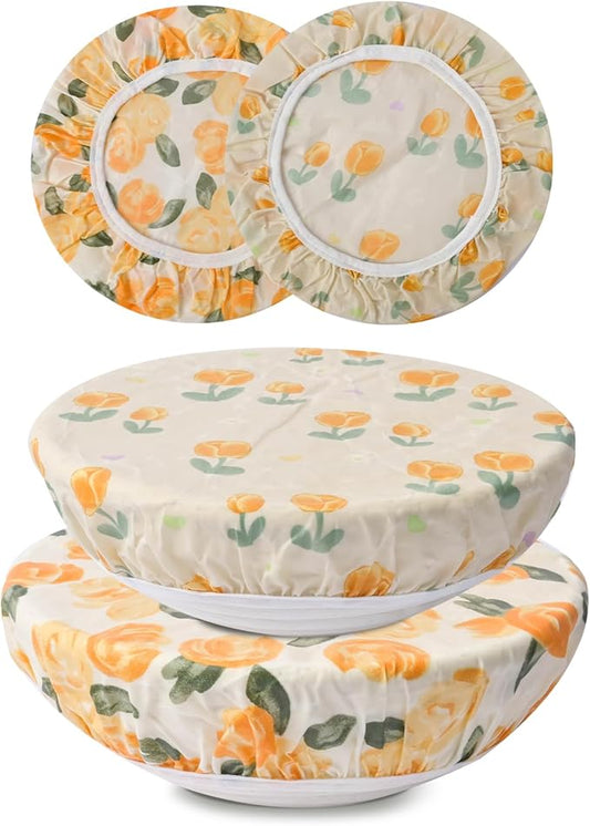 2Pcs Reusable Bowl Covers for Bread Proofing - Cotton Beeswax Bowl Covers Reusable with Elastic Rim, Eco-Friendly Sourdough Bowl Cover for Food Storage (10INCH) (Tulip)