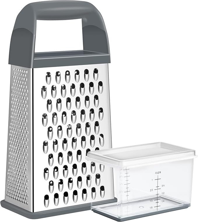Urbanstrive Cheese Grater With Container, Professional Cheese Grater with Handle, Stainless Steel Graters for Kitchen Handheld, Box Grater with 4 Sides for Vegetables, Ginger, Potatoes (Grey) by Urbanstrive