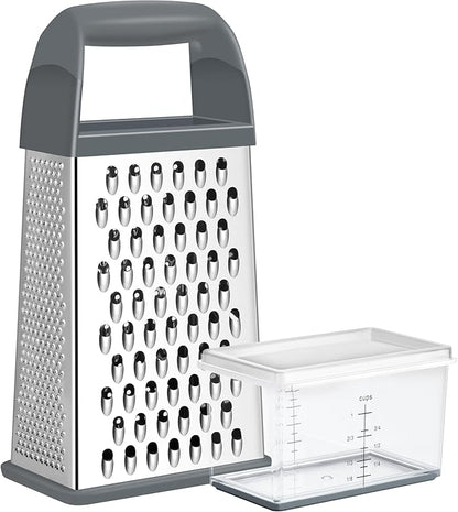 Urbanstrive Cheese Grater With Container, Professional Cheese Grater with Handle, Stainless Steel Graters for Kitchen Handheld, Box Grater with 4 Sides for Vegetables, Ginger, Potatoes (Grey) by Urbanstrive