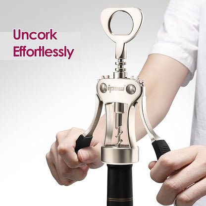 IPOW Wine Opener, Zinc Alloy Wine Bottle Opener, Wing Corkscrew Heavy Duty, Manual Multifunctional Cork Screw for Waiter, Satin Nickel - Image 4