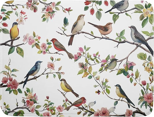 Spring Dish Drying Mat for Kitchen Counter Cute Birds Summer Holiday Microfiber Absorbent Dish Draining Reusable Washable Foldable Extra Large 18"x24" by Unknown