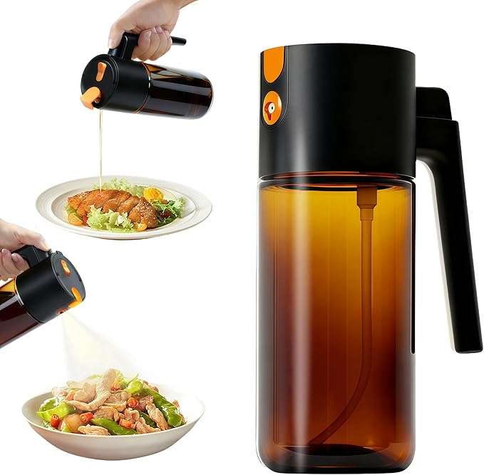 Olive Oil Spray Bottle Dispenser, 2-in-1 Glass Material Kitchen Cooking Oil Sprayer, 17 oz/500 ml Cooking Spray, Glass Spray Bottle with Tipper, Food Grade Spray for Kitchen, Salad, Frying, Barbecue by Keaixinyu