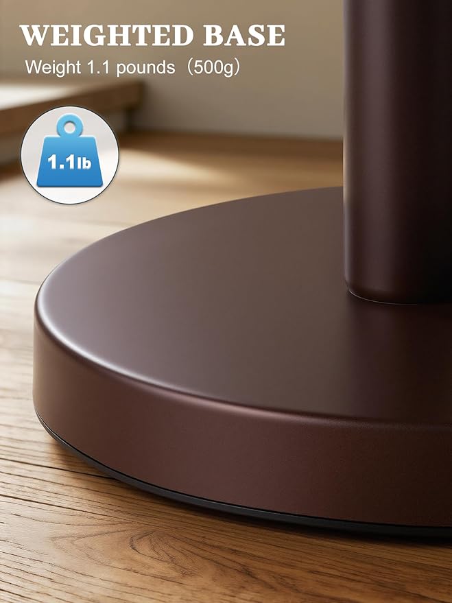 SMARTAKE Paper Towel Holder, Paper Towel Dispenser Standing Weighted Base Non Slip, Spring Arm for Easy Tear, Stainless Steel Paper Towel Holder for Home Kitchen Countertop Tabletop, Bronze - Image 4