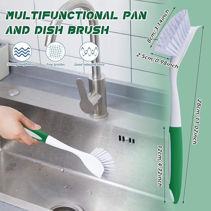 Hsei 30 Pcs Kitchen Scrub Dish Brush Bulk with 11 Inch Handle Cleaning Dish Scrubber with Stiff Bristles Washing Scrub Brushes for Housekeeping for Pots and Pans, Kitchen Sink (Green) - Image 2