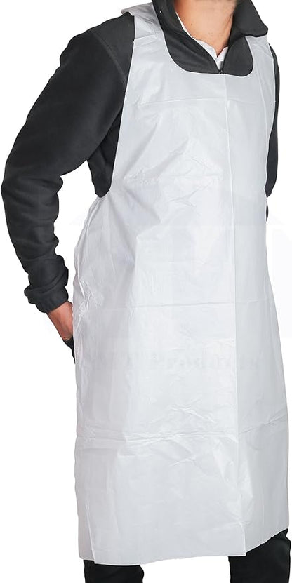 MT Products 2 Mil White Disposable Poly Aprons 46"x28" - Waterproof Plastic Bibs for Cooking, Dishwashing & Art (Bulk) by MTProducts