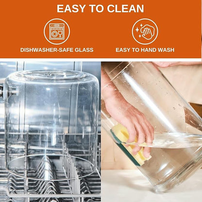 Glass Beverage Dispenser with Bamboo Stand and Lid, Iced 2.1 Gallon Drink Server with Spigot, Large Thick Glass Drink Dispenser for Parties, Hotels, Restaurants, Homes