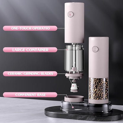 1 Pack Salt and Pepper Grinder-Birthday Gifts for Mom Automatic Battery Upgraded Larger Capacity Pink Salt Pepper Set New Apartment Gifts for Housewarming - Image 7