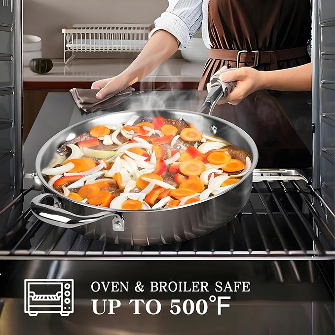 EWFEN Stainless Steel Cookware Set, 3 Ply 17 Piece Stainless Steel Pot and Pan Set, Oven Dishwasher Safe | Induction Compatible Frying Pans, Saucepans, Saute Pan & Stock Pot, PFOA, PTFE & PFOS Free - Image 7