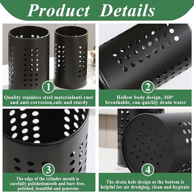 Evanda Kitchen Utensils Holder for Countertop Pack of 2, Stainless Steel Black Utensils Caddy, Farmhouse Stylish Organizer and Kitchen Decor Utensil Crock, Gift for New House New Apartment - Image 7