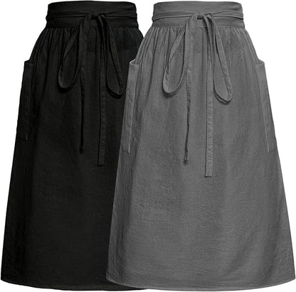 Cotton Linen Half Apron for Women Vintage Waist Apron Ruffle Plain Bright Color for Cooking Painting Artwork