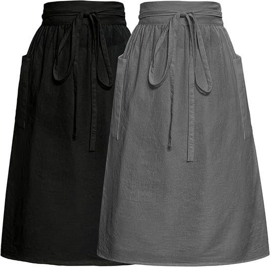 Cotton Linen Half Apron for Women Vintage Waist Apron Ruffle Plain Bright Color for Cooking Painting Artwork