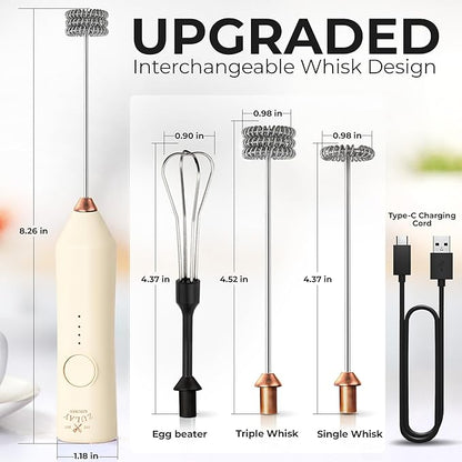 Zulay Kitchen Rechargeable Milk Frother - Dynamic - 3 Speeds, 3 Whisk Attachments, 500 mAh USB Charging, Drink Mixer For Latte, Cappuccino, Matcha, Protein Powder, Coffee Foam - Cream Copper - Image 5