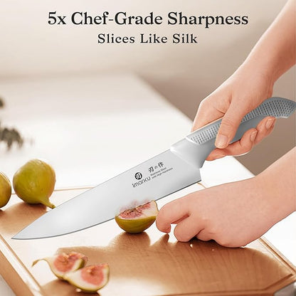 imarku Kitchen Knife Set, Japanese Knives Set for Kitchen, Stainless Steel Knife Set with Block, Kitchen Gadgets, White, Anti-Slip Handle, Dishwasher Safe, Gift for Women - Image 4