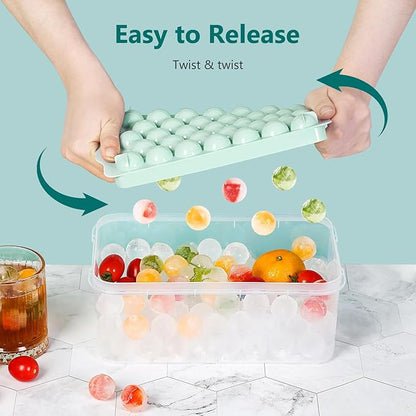 Optish Ice Cube Tray with Lid and Bin, 3 Pack Ice Trays for Freezer, 99 Pcs Round Ice Cube Mold, Ices Maker Bucket with Scoop for Cocktail, Coffee, Rv Accessories, Easy to Release (1 inch, Green) - Image 3