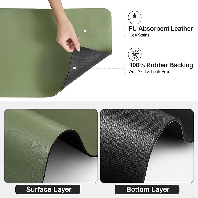 Ecotrim - Dish Drying Mat for Kitchen Counter | Coffee Bar Mat for Countertops | Heat Resistant Drainer Mat with Non-slip Rubber Backed | Hide Stain Kitchen Absorbent Draining Mat | Green 18"x28" - Image 5