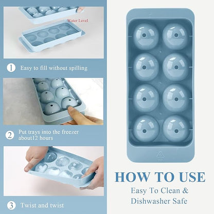 Round Ice Cube Trays for Freezer,1.8 INCH x 8,Ice Ball Maker Mold | Round Ice Cube Mold,Whiskey Ice Cubes Mold,Circle Ice Cube Tray with Lid,Ice Trays Ice molds for Whiskey,Cocktails,Coffee