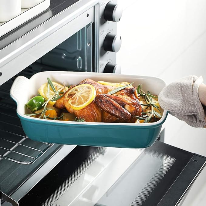 Sweejar Baking Pans Set, Ceramic 9x13 Baking Dish with Handle, Rectangular Casserole Dishes for Oven, Bakeware Sets of 3, Durable Lasagna Pan Deep for Kitchen, Banquet, Wedding Gift(Turquoise) - Image 4